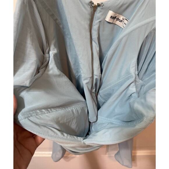 Self Portrait Blue Off The Shoulder Cold Shoulder Sheer Sleeve Top Size 6 - Picture 8 of 10